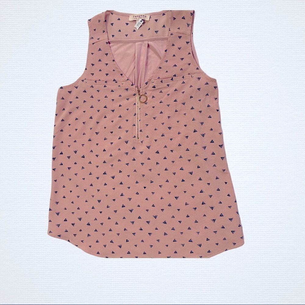 Tempted Pink Sleeveless Zip-Front Blouse